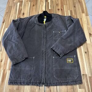 Vintage CAT Caterpillar Jacket Mens L Gray Duck Canvas Lined Work USA 90s